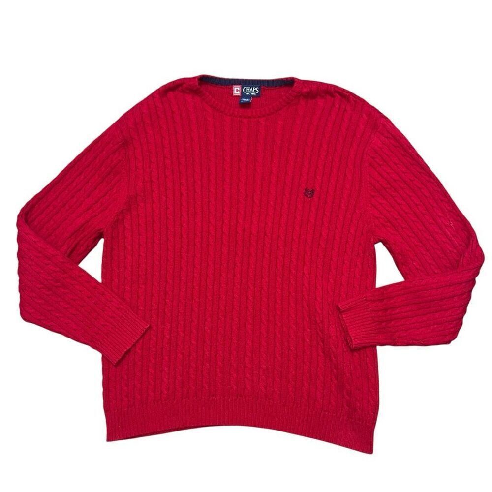 CHAPS Men’s Red Cable Knit Long Sleeve Sweater Size XL